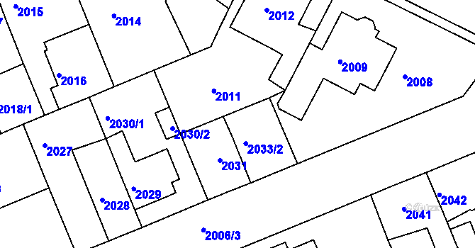 Parcela st. 2033/1 v KÚ Holešov, Katastrální mapa