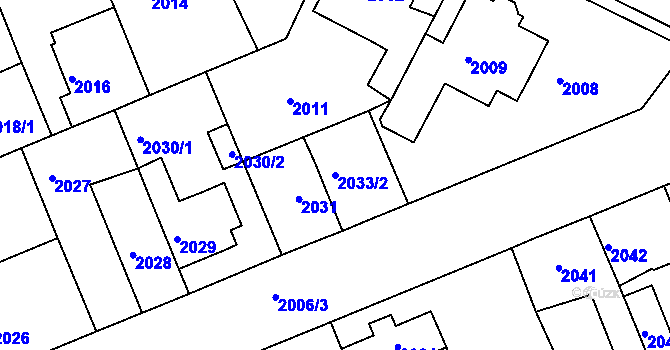 Parcela st. 2033/2 v KÚ Holešov, Katastrální mapa