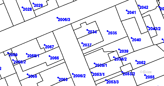 Parcela st. 2037 v KÚ Holešov, Katastrální mapa