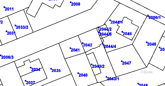 Parcela st. 2042 v KÚ Holešov, Katastrální mapa