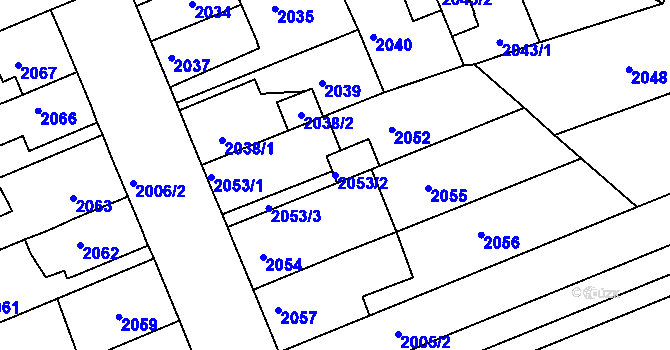 Parcela st. 2053/2 v KÚ Holešov, Katastrální mapa