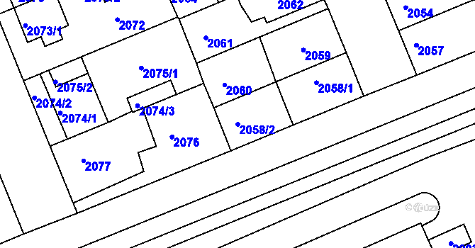 Parcela st. 2058/2 v KÚ Holešov, Katastrální mapa