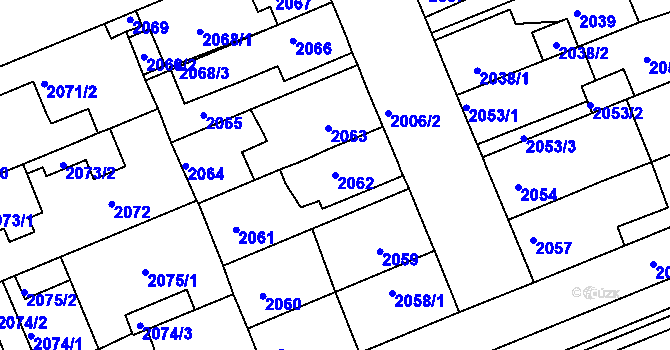 Parcela st. 2062 v KÚ Holešov, Katastrální mapa