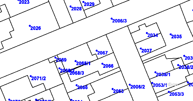 Parcela st. 2067 v KÚ Holešov, Katastrální mapa