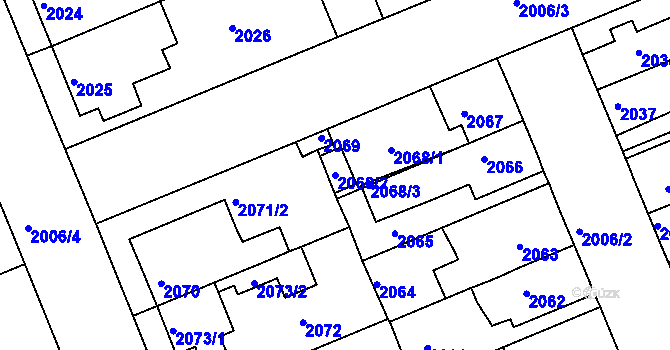 Parcela st. 2068/2 v KÚ Holešov, Katastrální mapa