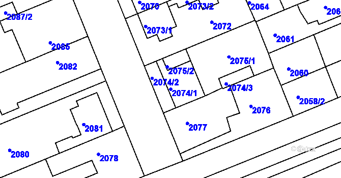Parcela st. 2074/1 v KÚ Holešov, Katastrální mapa