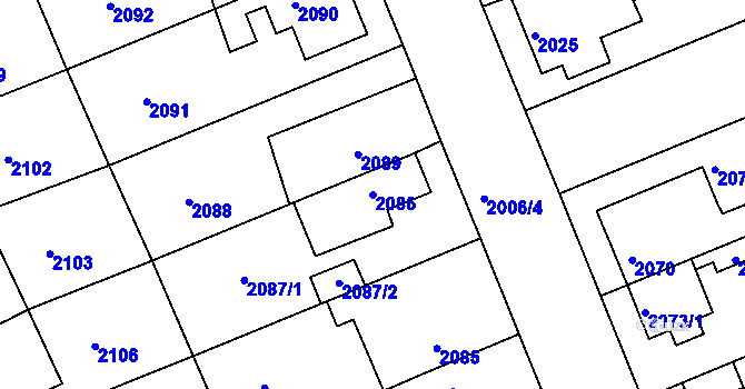 Parcela st. 2086 v KÚ Holešov, Katastrální mapa