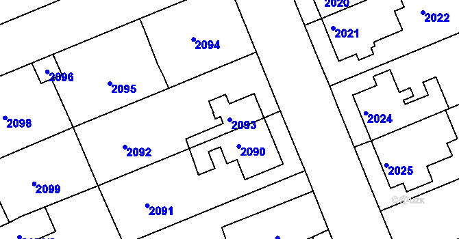 Parcela st. 2093 v KÚ Holešov, Katastrální mapa