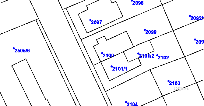 Parcela st. 2100 v KÚ Holešov, Katastrální mapa