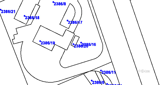 Parcela st. 2386/16 v KÚ Holešov, Katastrální mapa