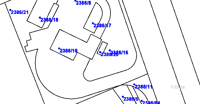 Parcela st. 2386/20 v KÚ Holešov, Katastrální mapa