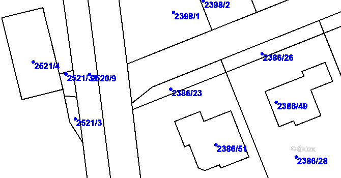 Parcela st. 2386/23 v KÚ Holešov, Katastrální mapa