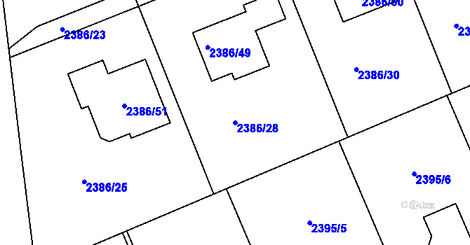 Parcela st. 2386/28 v KÚ Holešov, Katastrální mapa