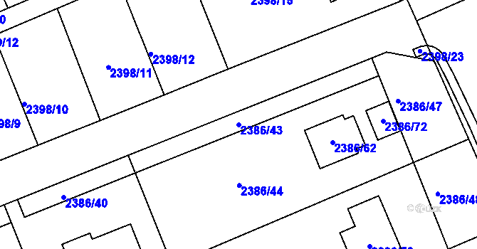 Parcela st. 2386/43 v KÚ Holešov, Katastrální mapa