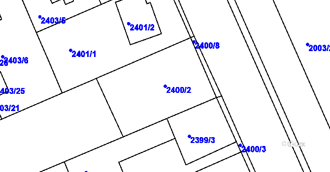 Parcela st. 2400/2 v KÚ Holešov, Katastrální mapa