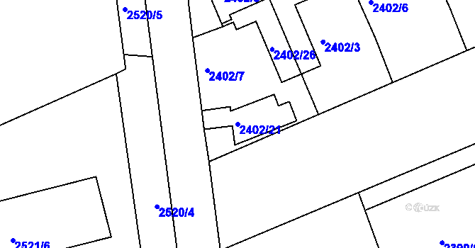 Parcela st. 2402/21 v KÚ Holešov, Katastrální mapa