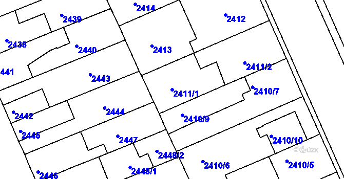 Parcela st. 2411/1 v KÚ Holešov, Katastrální mapa