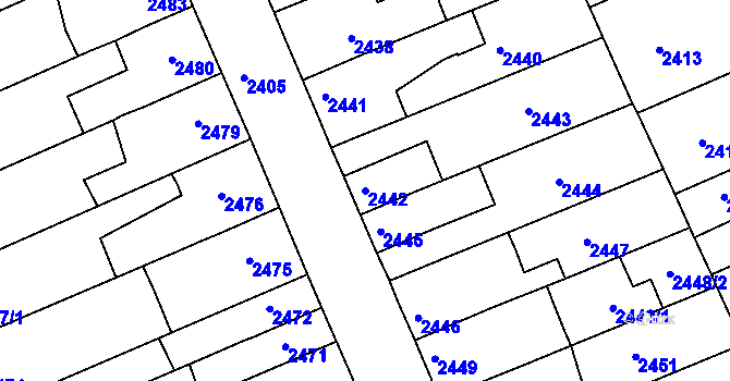 Parcela st. 2442 v KÚ Holešov, Katastrální mapa