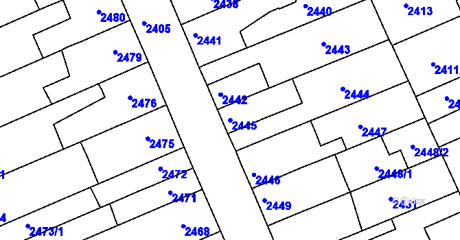Parcela st. 2445 v KÚ Holešov, Katastrální mapa