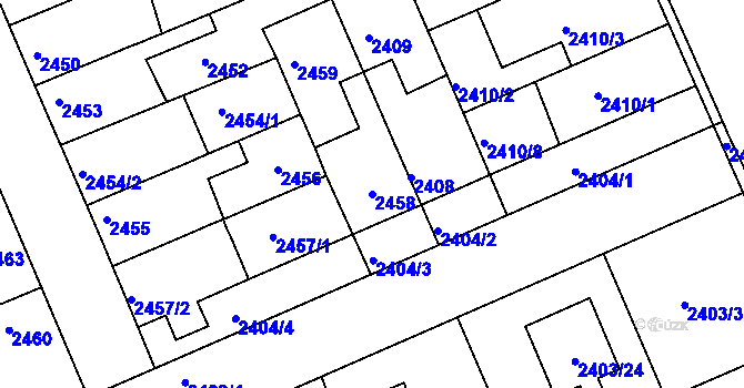 Parcela st. 2458 v KÚ Holešov, Katastrální mapa