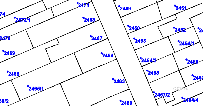 Parcela st. 2464 v KÚ Holešov, Katastrální mapa