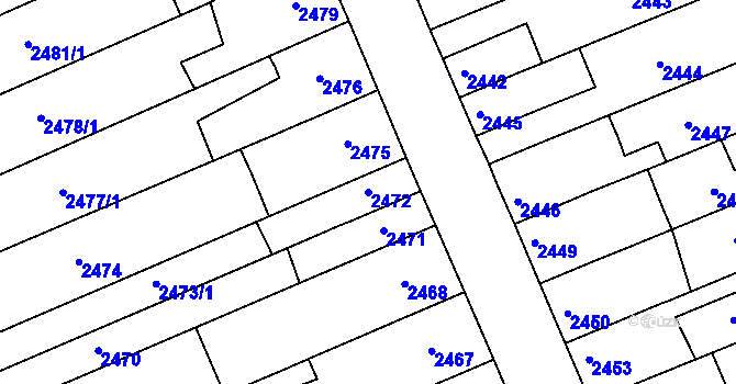 Parcela st. 2472 v KÚ Holešov, Katastrální mapa