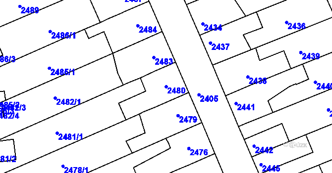 Parcela st. 2480 v KÚ Holešov, Katastrální mapa