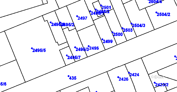 Parcela st. 2496 v KÚ Holešov, Katastrální mapa