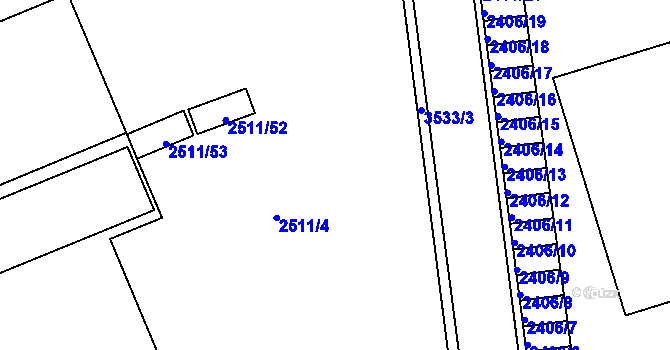 Parcela st. 2511/10 v KÚ Holešov, Katastrální mapa
