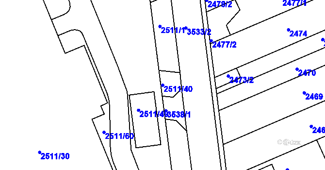 Parcela st. 2511/40 v KÚ Holešov, Katastrální mapa