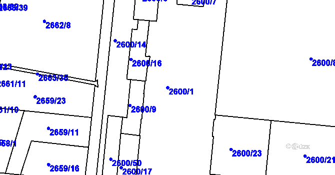 Parcela st. 2600/1 v KÚ Holešov, Katastrální mapa