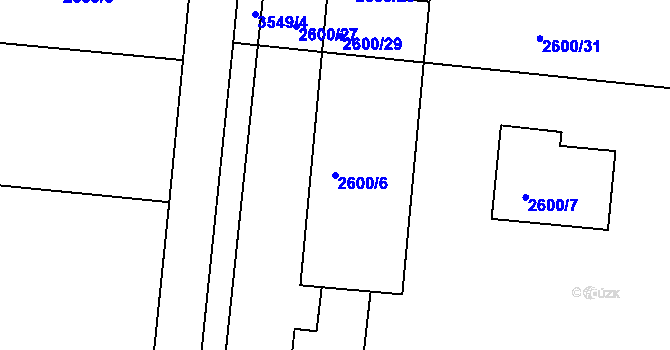 Parcela st. 2600/6 v KÚ Holešov, Katastrální mapa