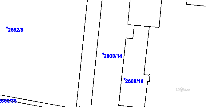 Parcela st. 2600/14 v KÚ Holešov, Katastrální mapa
