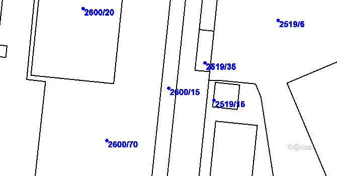 Parcela st. 2600/15 v KÚ Holešov, Katastrální mapa