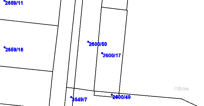 Parcela st. 2600/17 v KÚ Holešov, Katastrální mapa