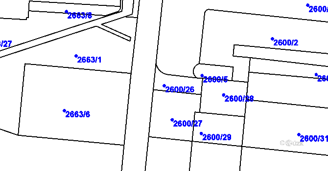 Parcela st. 2600/26 v KÚ Holešov, Katastrální mapa