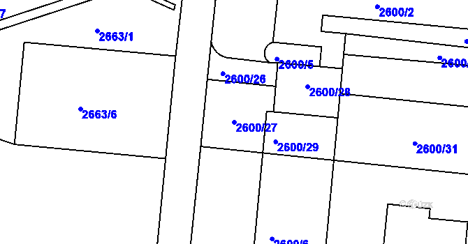 Parcela st. 2600/27 v KÚ Holešov, Katastrální mapa