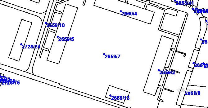 Parcela st. 2659/7 v KÚ Holešov, Katastrální mapa