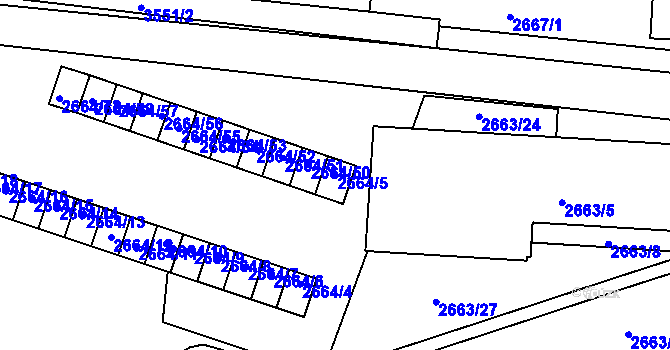 Parcela st. 2664/5 v KÚ Holešov, Katastrální mapa