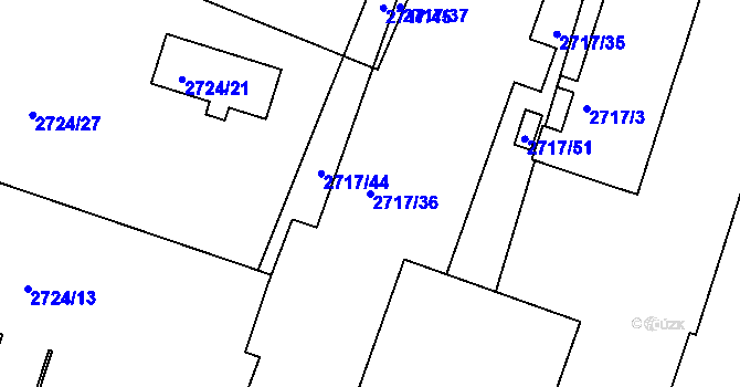 Parcela st. 2717/36 v KÚ Holešov, Katastrální mapa