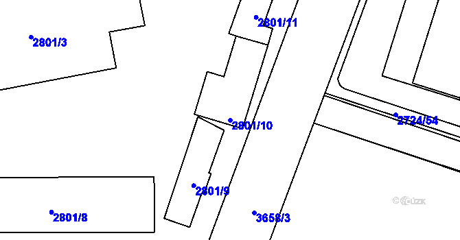 Parcela st. 2801/10 v KÚ Holešov, Katastrální mapa