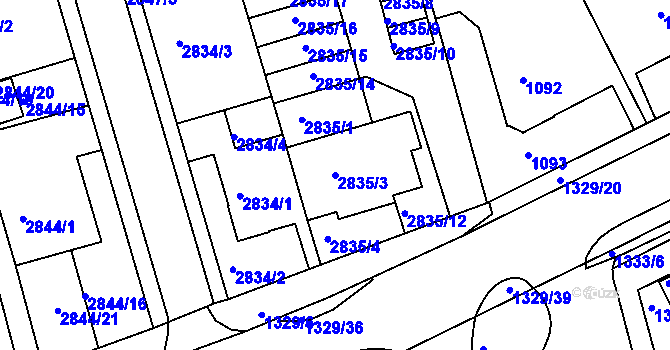 Parcela st. 2835/3 v KÚ Holešov, Katastrální mapa