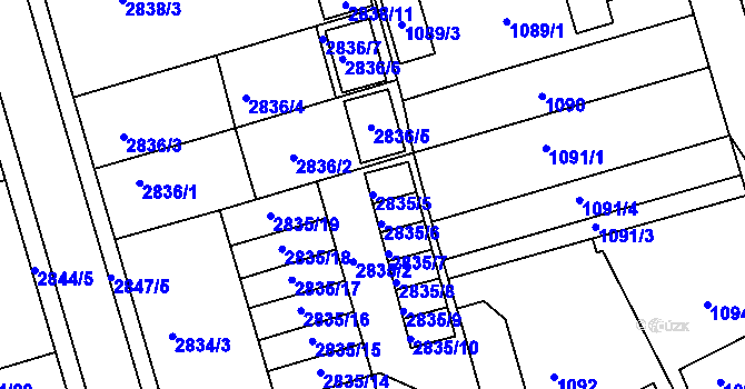 Parcela st. 2835/5 v KÚ Holešov, Katastrální mapa