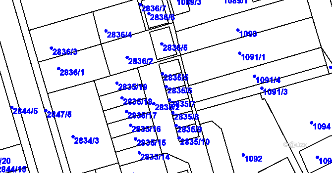 Parcela st. 2835/6 v KÚ Holešov, Katastrální mapa