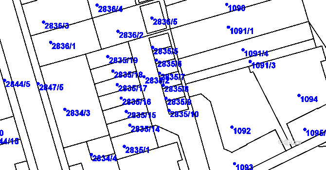 Parcela st. 2835/8 v KÚ Holešov, Katastrální mapa