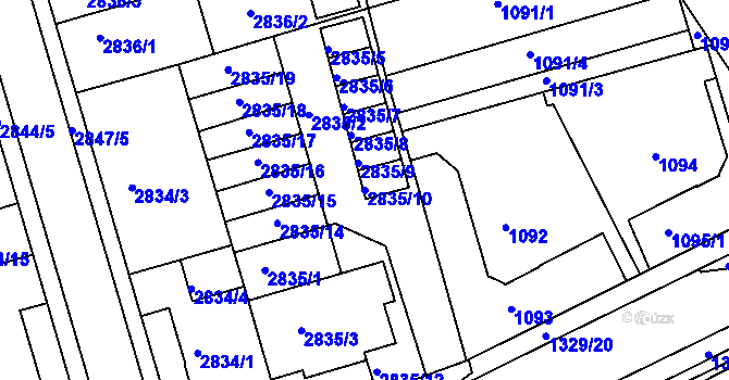 Parcela st. 2835/10 v KÚ Holešov, Katastrální mapa