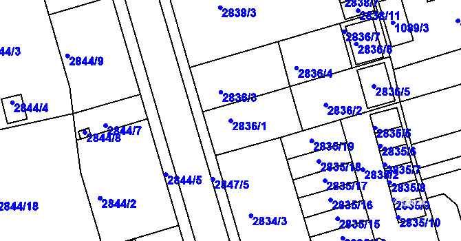 Parcela st. 2836/1 v KÚ Holešov, Katastrální mapa