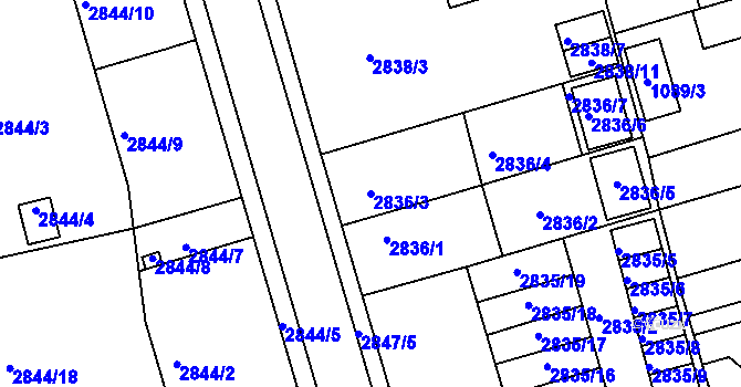 Parcela st. 2836/3 v KÚ Holešov, Katastrální mapa
