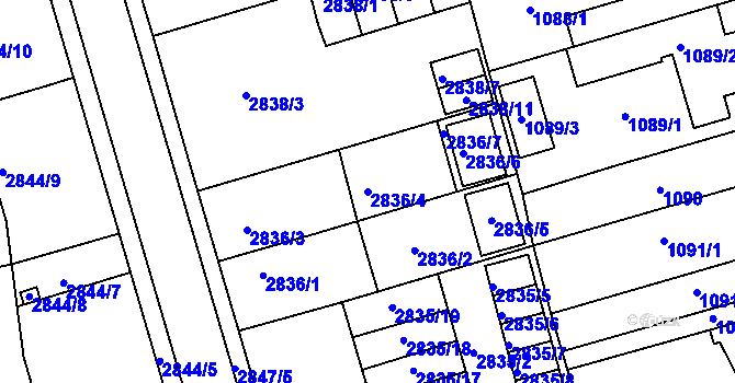 Parcela st. 2836/4 v KÚ Holešov, Katastrální mapa
