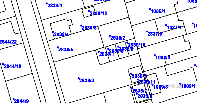 Parcela st. 2838/1 v KÚ Holešov, Katastrální mapa